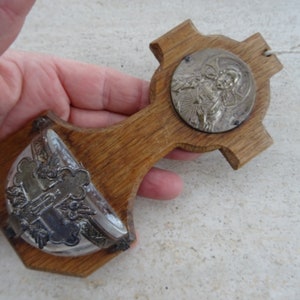 Religious antique catholic French silver plated Holy water font stoup  with Holy Jesus Christ and  IHS. ( ST 24  )