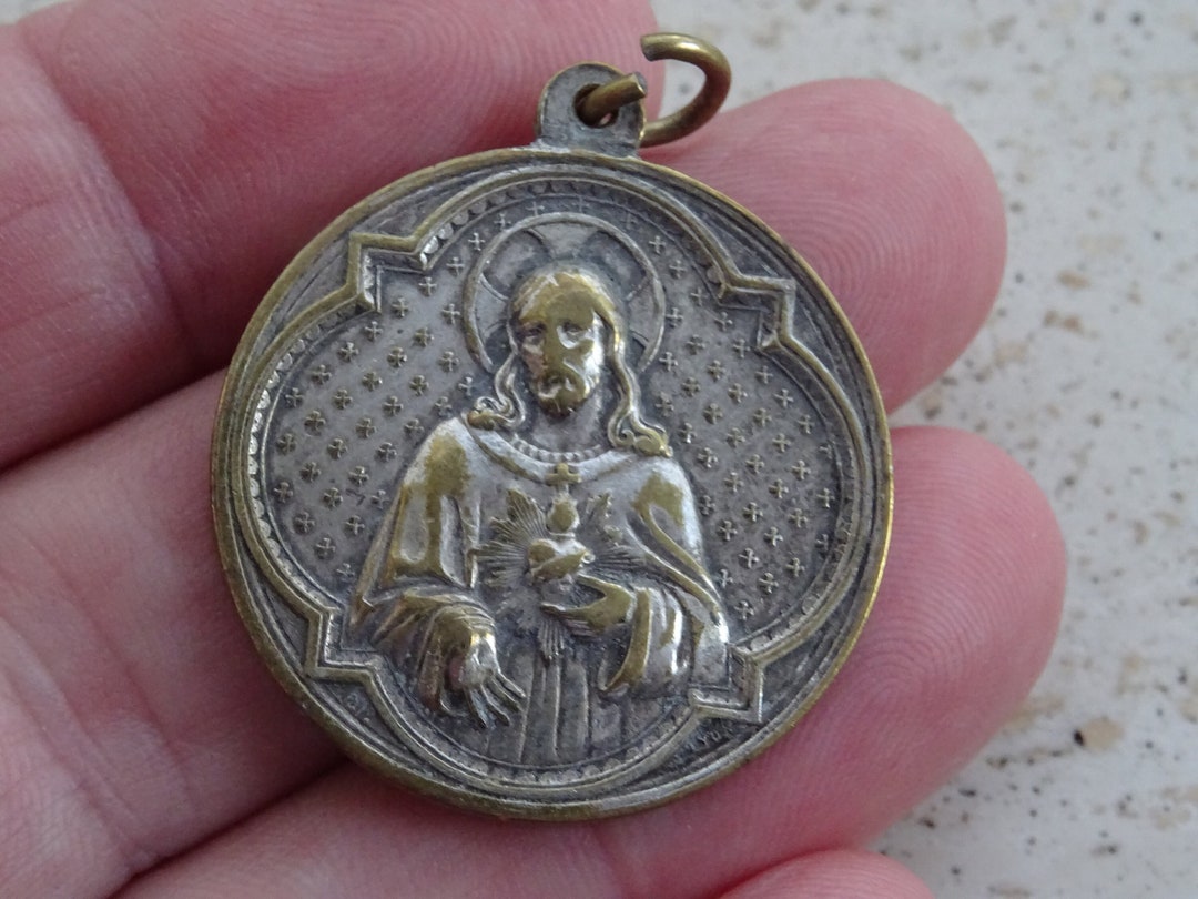 Religious Antique French Silver Plated Catholic Medal Charm Medallion ...