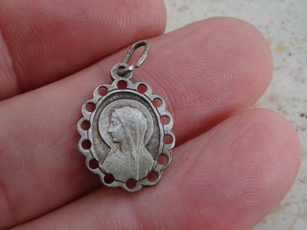Religious Antique French Catholic Silver Plated Medal Holy Charm ...