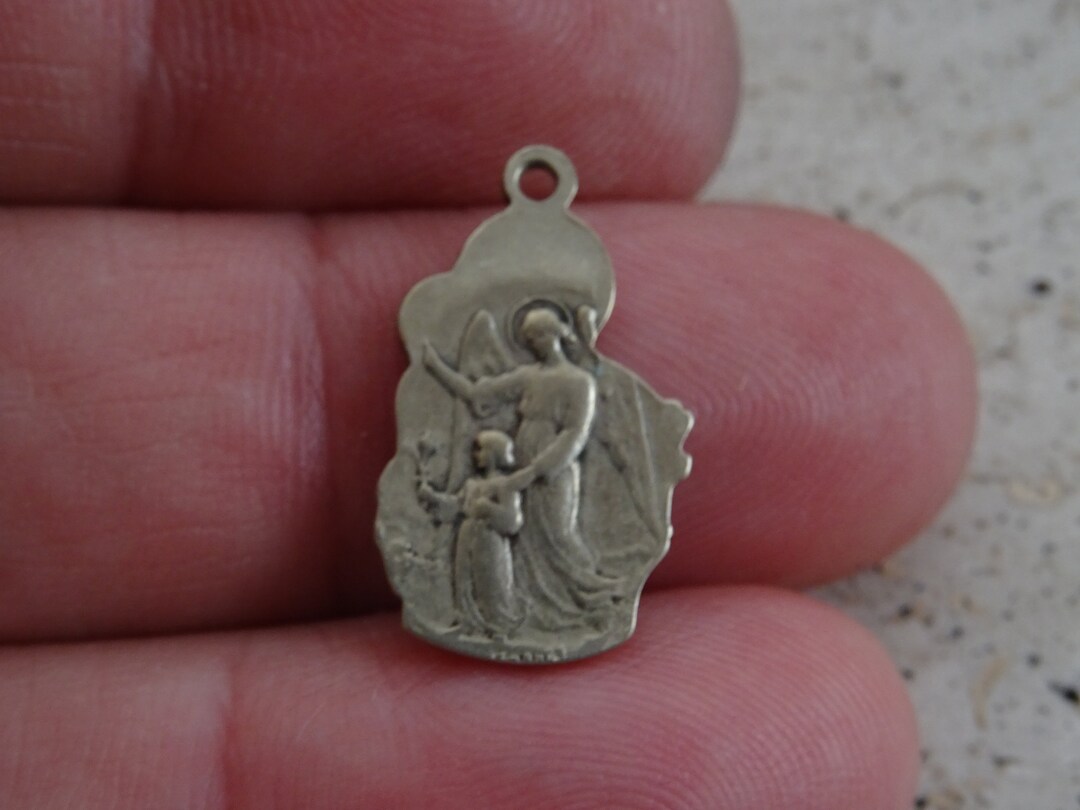 Religious Antique French Catholic Silver Plated Medal Pendant Medaillon ...