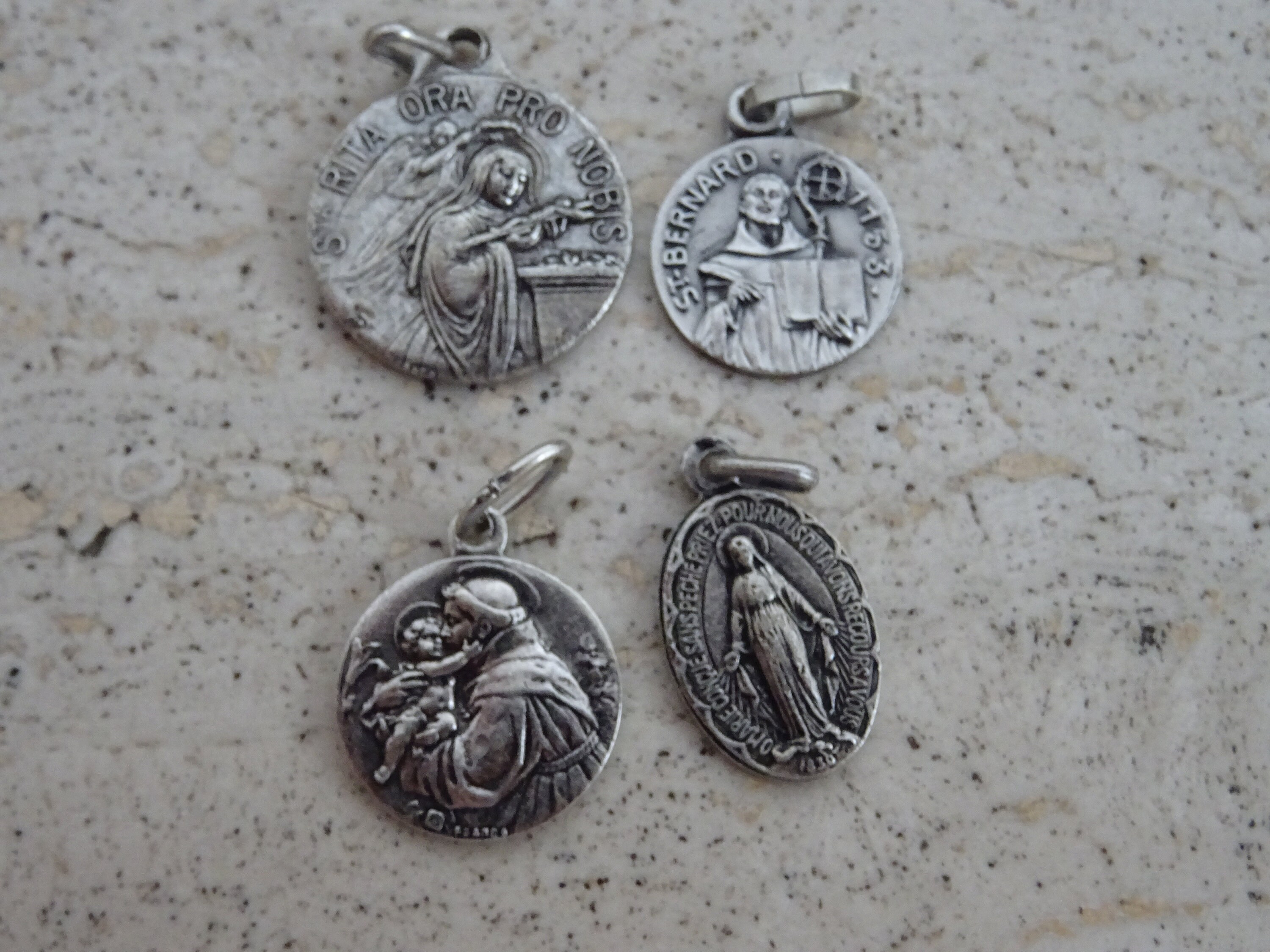 Catholic Lot of 12 Silver Pltd Religious Medals St Benedict Anthony Michael  Rita