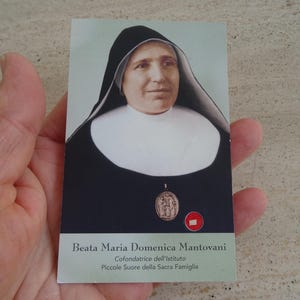 Religiöse katholische Karte Schrein Reliquiar mit Reliquie des Tuches der Mutter Maria Domenica Mantovani. (K34)