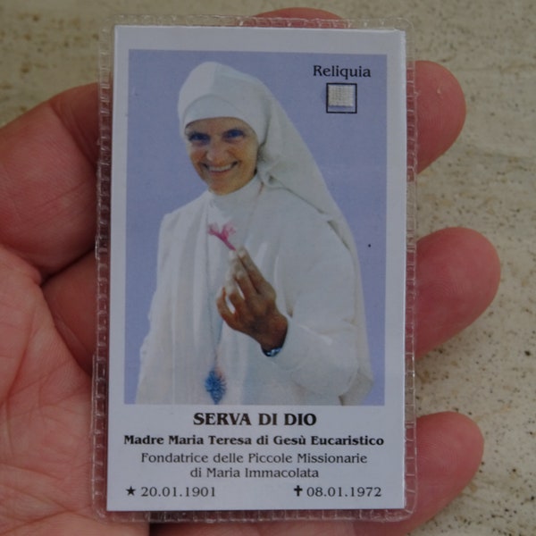 Religious catholic shrine card with reliquary relic piece of cloth  Ex indumentis of Mother Maria Theresa of the Eucharistic Jesus. U 25