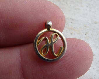 Vintage  French vermeil gold plated  medal pendant charm medallion of the letter H. ( O 12a )