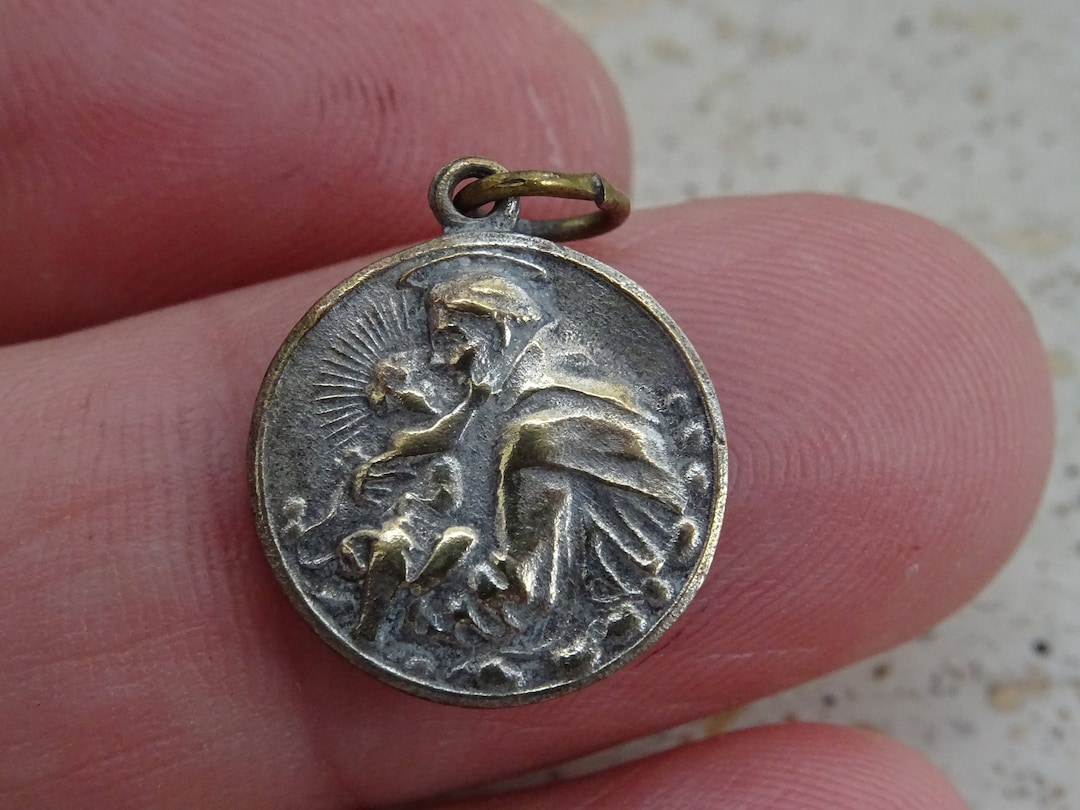 Religious Antique French Catholic Silver Plated Medal Pendant Charm ...