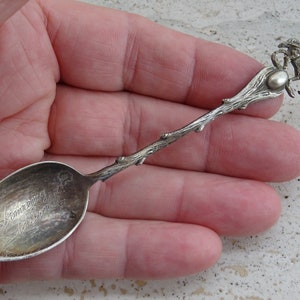 Religious antique French silver ( MARKED ) spoon of Joan of Arc Jeanne d&#39;Arc on her horse souvenir of Domremy.  2