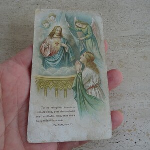 Religious antique catholic card lithography of Holy Jesus Christ with an angel. ( K 27 )