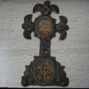 Museal religious antique French filigraned shrine medal pendant medallion charm with relic of Saint Anthony Lambert Pontian Lugio and Felice