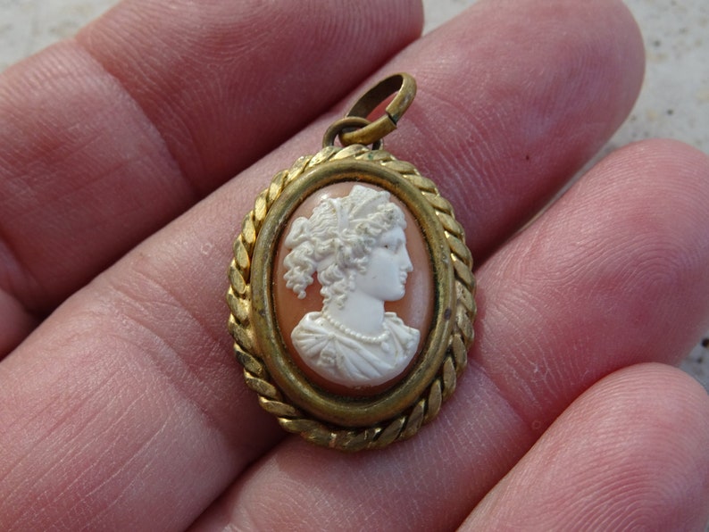 Antique French vermeil gold plated opaline camee medal pendant medallion charm of a French woman. 15 C image 1