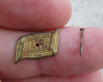 Religious antique vermeil gold plated element of a cross crucifix INRI with nail. ( A 7 )