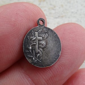 Religious antique French catholic silver plated medal pendant Holy charm medallion of Saint Ghislain. ( V 16 )