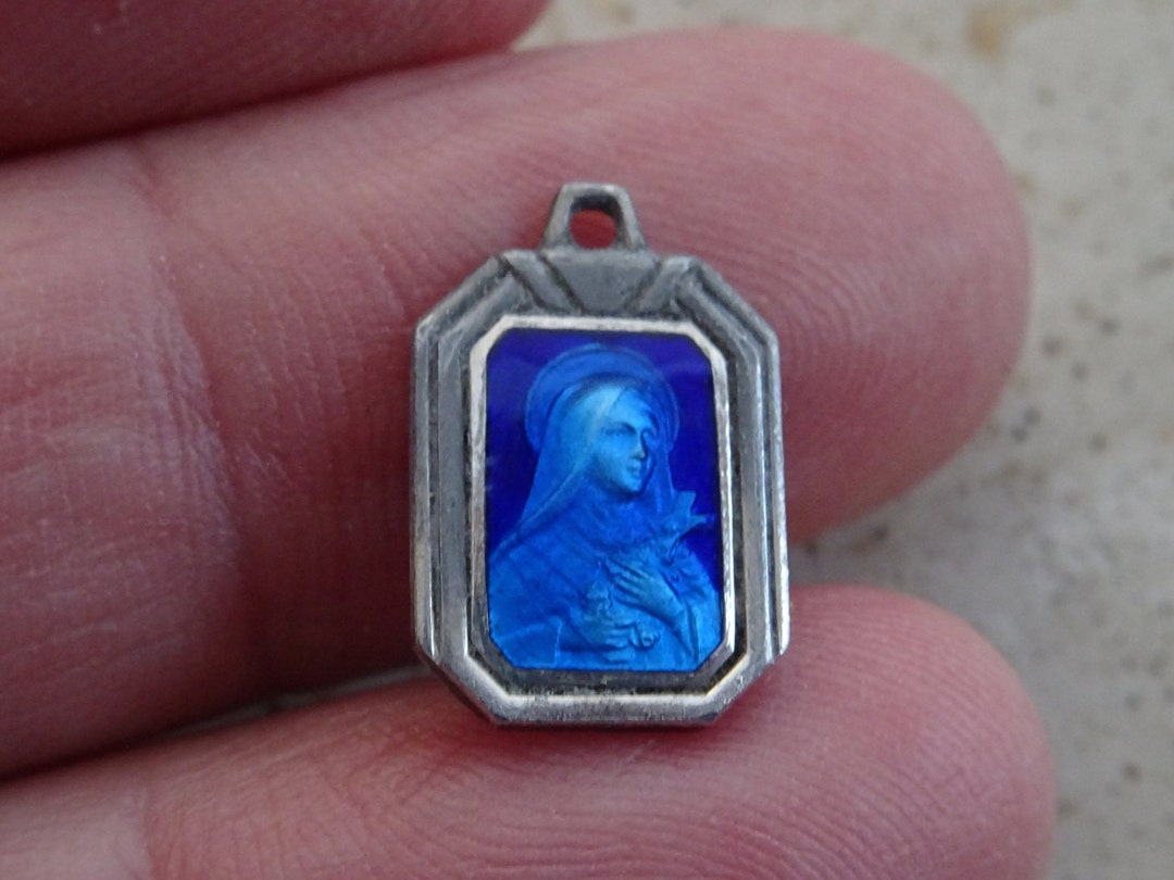 Religious Antique French Silvered Enameled Catholic Medal Etsy