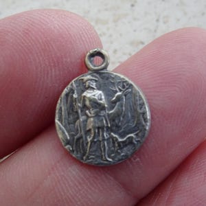 Religious antique French catholic silver ( MARKED ) medal pendant medaillon Holy charm medallion of Saint Hubert and Saint Benedict. ( 30 )