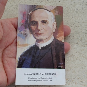 Religiöse katholische Karte Schrein Reliquiar Relikt aus dem Tuch des Seligen Annibale M. Di Francia. ( U38 )