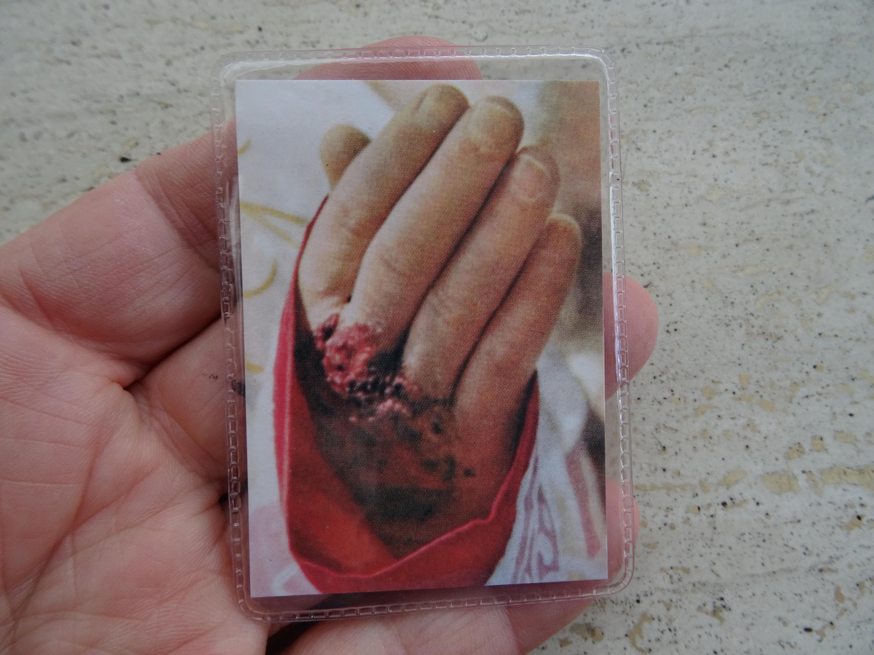 Religious catholic card shrine with photo of Padre Father Pio and his Stimata with inside a piece of cloth touched to his cuffin.  PP 3