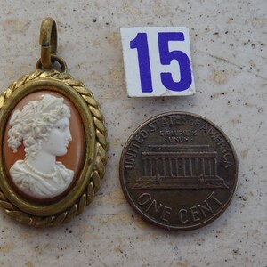 Antique French vermeil gold plated opaline camee medal pendant medallion charm of a French woman. 15 C image 10
