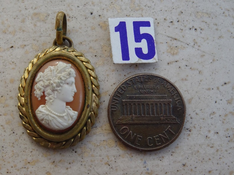 Antique French vermeil gold plated opaline camee medal pendant medallion charm of a French woman. 15 C image 10