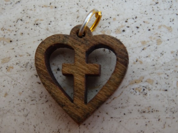 Religious antique French wooden charm medaillon m… - image 4