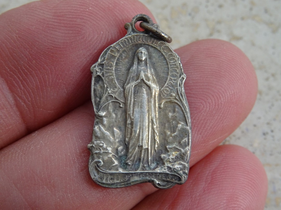 Religious Antique Silver Plated Catholic Medal Pendant Holy Charm ...