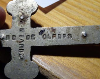 Religious vintage silver plated crucifix pendant cross pectoral cross rosary necklace cross Holy Jesus Christ souvenir Olives. (  Q 37 )