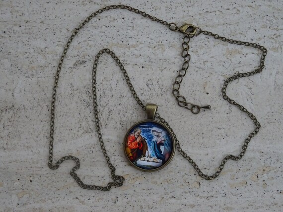 Religious French brass necklace chain with medal … - image 3