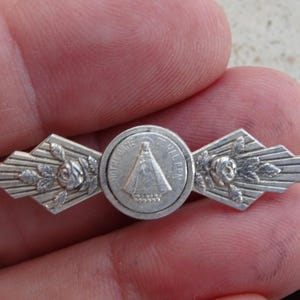 Religious antique catholic silver plated catholic brooch of Holy Virgin Mary Our Lady souvenir of Hal in Belgium. ( X 20 )