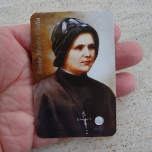 Religiöse katholische Karte Schrein Reliquiar mit Reliquie des Tuches der Mutter Mutter Clelia Merloni.  (V V 10)