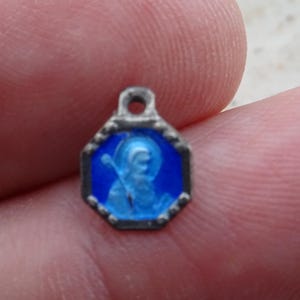 Religious silvered enameled medal pendant medallion Holy charm of Saint Benedict.  ( catholic medal of exorcism against evil ) ( C 38 )