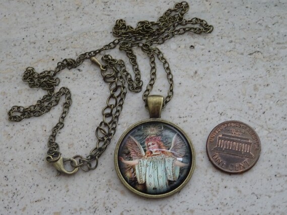 Religious French brass necklace chain with medal … - image 2