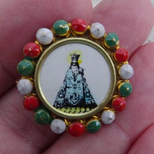 Religious vintage vermeil catholic brooch of black Holy Virgin Mary Our Lady with Holy Child Jesus Christ. N 9