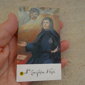 Religiöse katholische Karte Schrein Reliquiar Relikt aus dem Tuch der Seligen Santa Maria Crucifficada de Jesus (Costantantini). ( A17 )