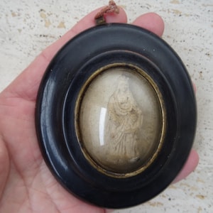 Religiöse antike französische Meerschaum Pfeife Ton Schrein Reliquie Reliquie Napoleon III Heilige Jungfrau Maria und Jesuskind. ( 38 )