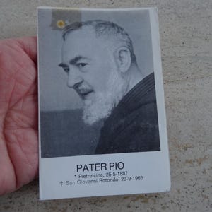 Religious catholic card shrine with photo of Padre Father Pio and his Stimata with inside relic of a piece of cloth.  SS 5