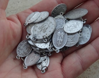 40 medals religious antique French aluminium catholic medals charms pendants medallions charms of Holy Virgin Mary of Our Lady of Graces.