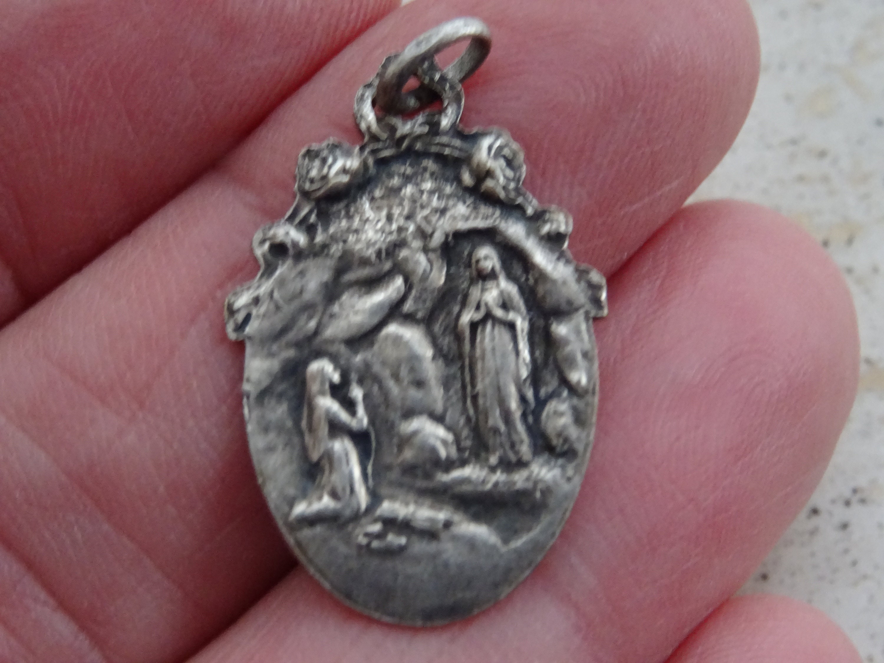 Religious French Silver Plated Catholic Medal Pendant Medallion Charm ...