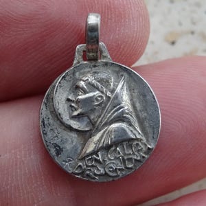 Rare religious antique French silvered catholic medal pendant medallion Holy charm of Saint Benedict. ( C 35 )
