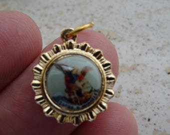 Religious vintage catholic medal pendant charm medallion of Archangel guardian angel Saint Michael. ( X 31 )
