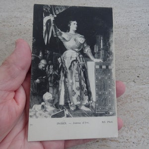 Antigua postal francesa sin usar con estatua de Juana de Arco, recuerdo de Juana de Arco de Ingres. (F8)