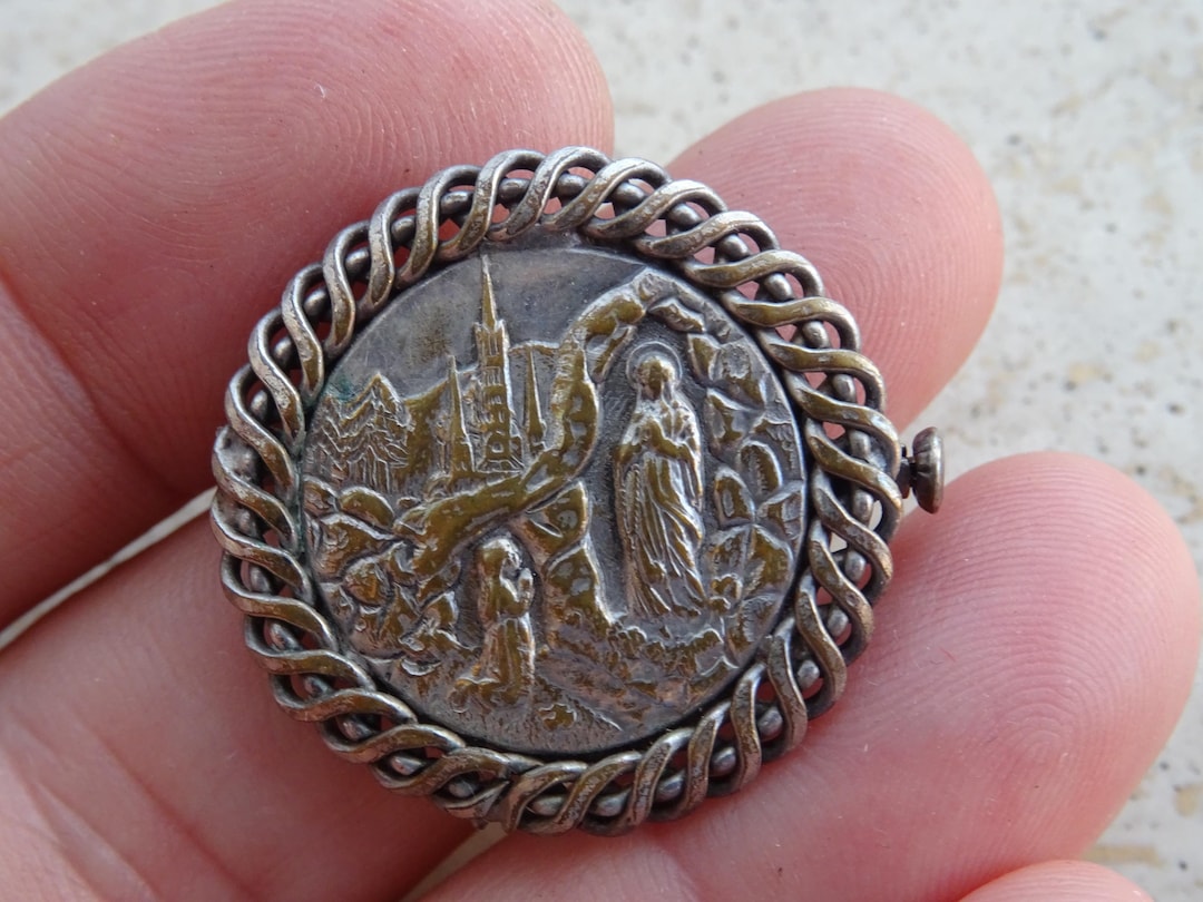 Religious Silver Plated French Brooch Holy Virgin Mary Notre Dame ...