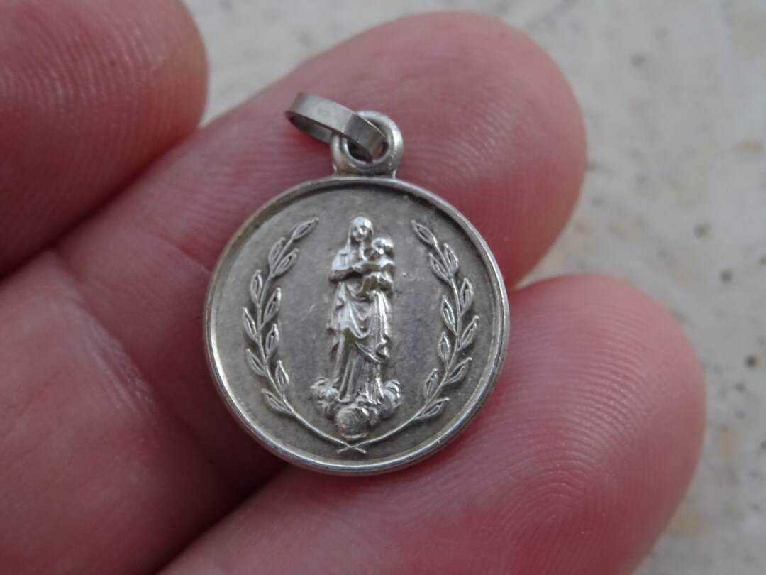 Religious Antique Catholic Silver Plated French Medal Pendant Charm ...