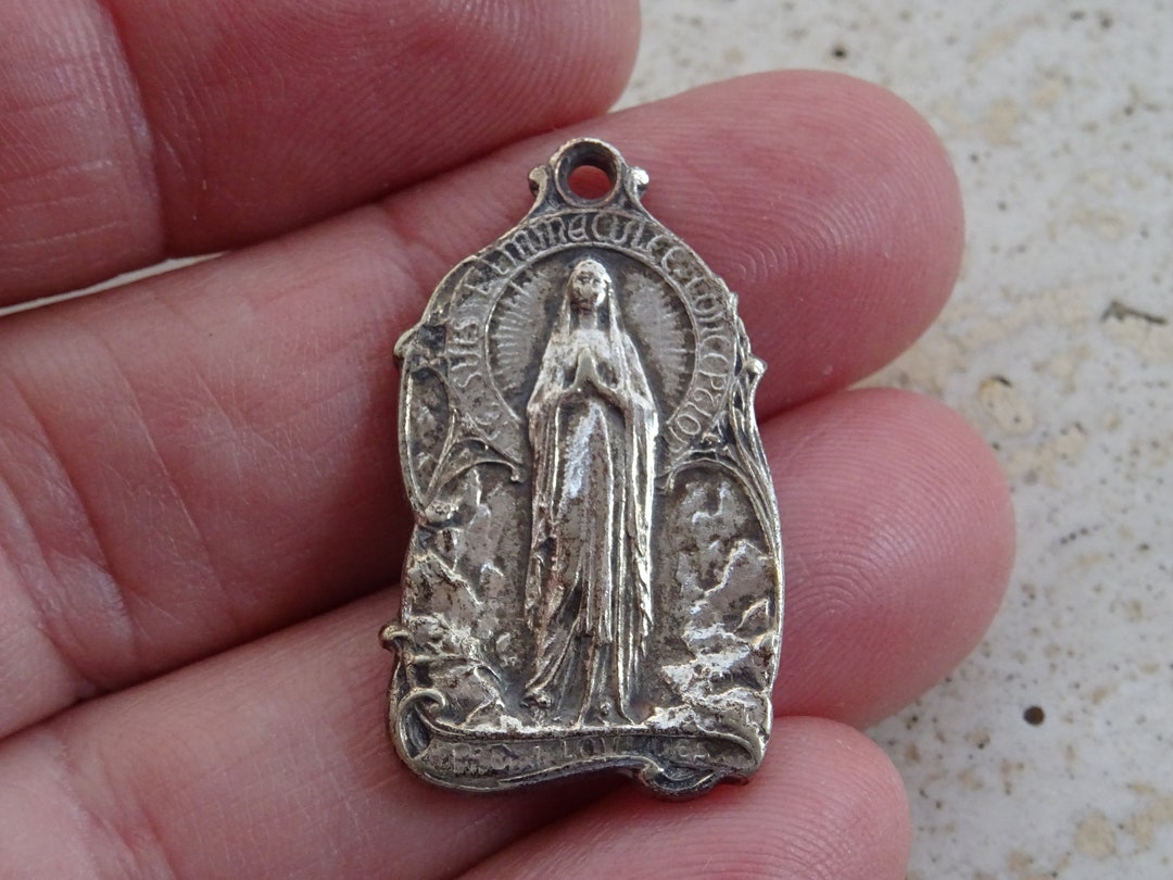 Religious Antique French Silver Plated Catholic Medal Pendant Charm ...