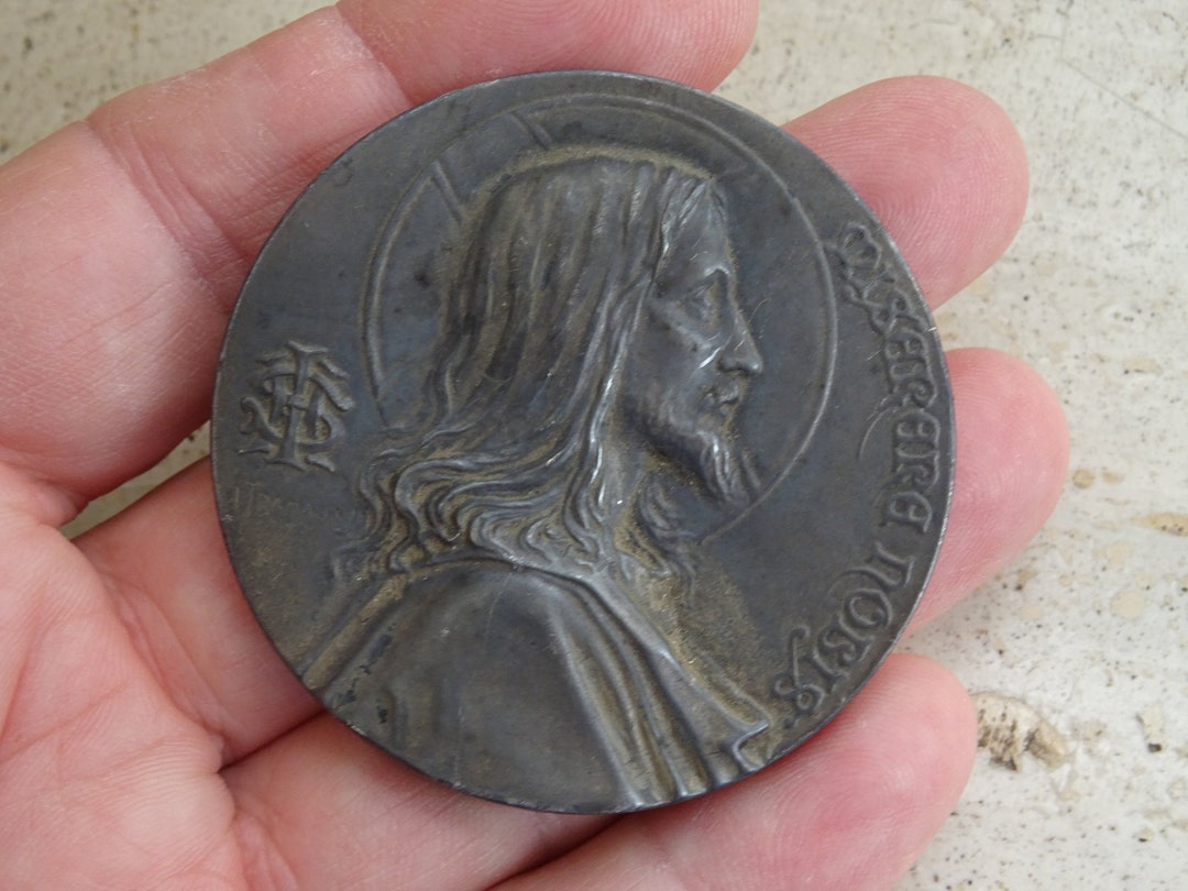 Religious Antique Silver- Plated Catholic Token Medal Pendant Plaque ...