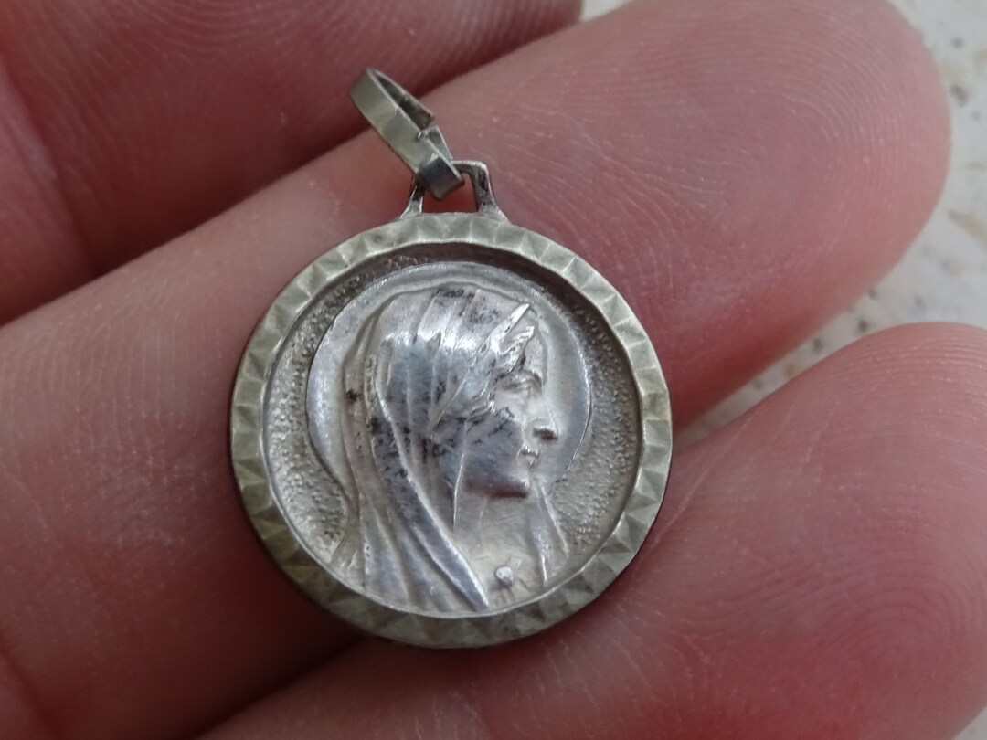 Religious Antique French Silver Plated Catholic Medal Pendant Medallion ...