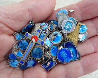 100 Religious antique French silvered catholic enameled medals charms pendants medallions Holy charms.  ( 8 )
