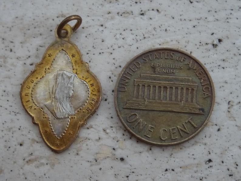 Religious antique copper silvered catholic medal pendant Holy Etsy