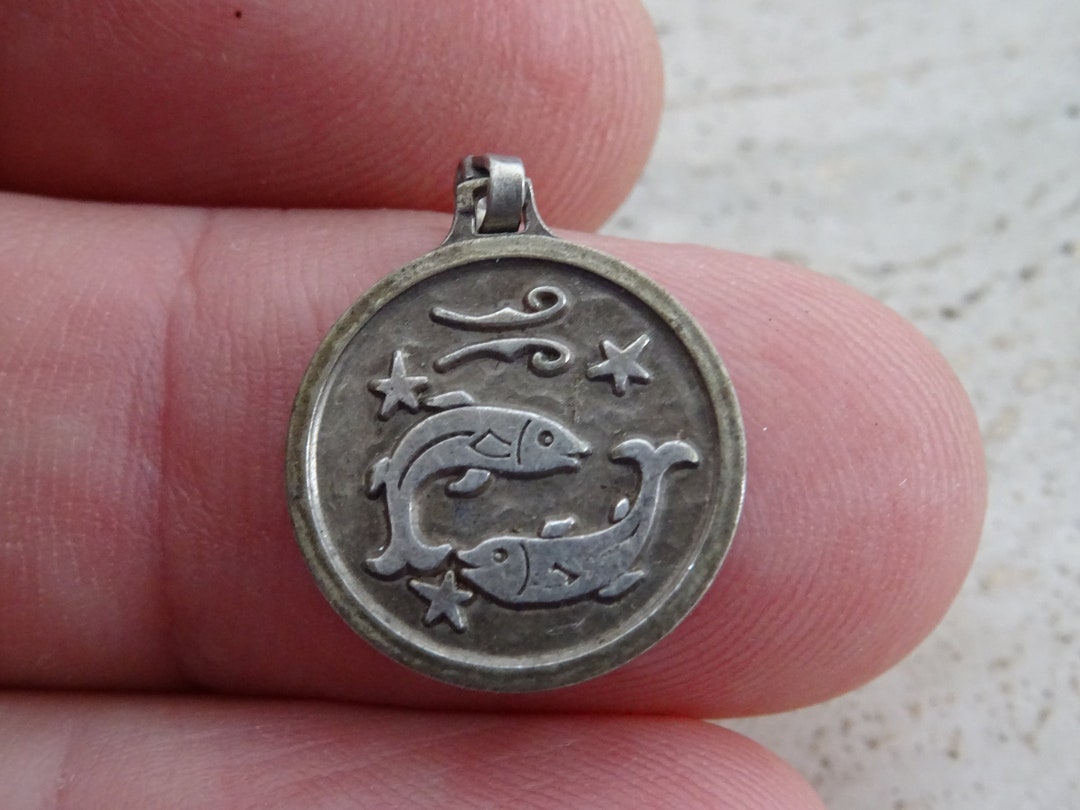 Vintage Silver Zodiac Constellation Medal Pendant Medallion Charm Sign ...
