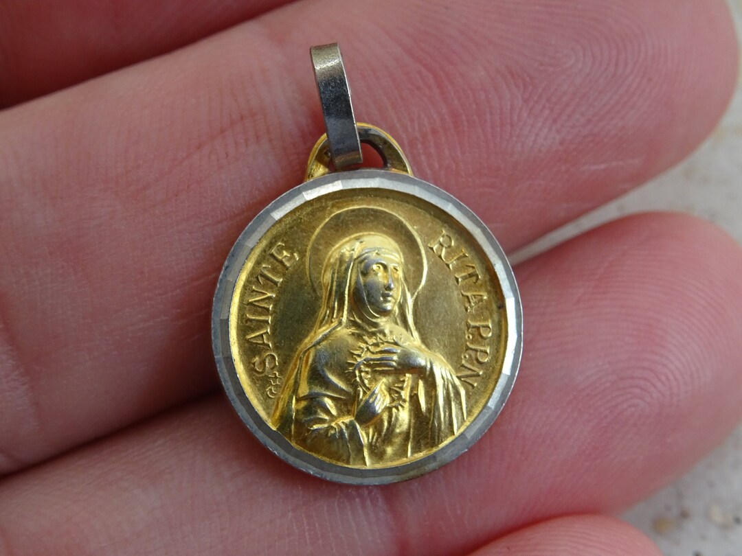 Religious Antique Gold Plated Medal Pendant Medaillon Charm Medallion