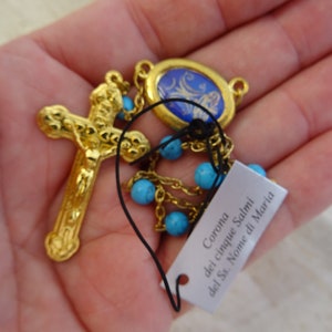 Rosario religioso italiano vintage vermeil di Corona dei cinque Salmi del Ss. Nome de Maria con perline e crocifisso a croce in portascatole. Y 9