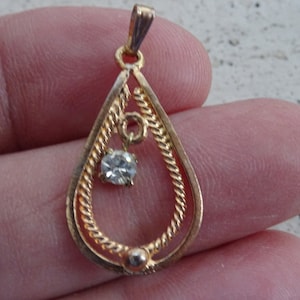 French vermeil charm medallion pendant medal with transparant stone. ( G 20 )