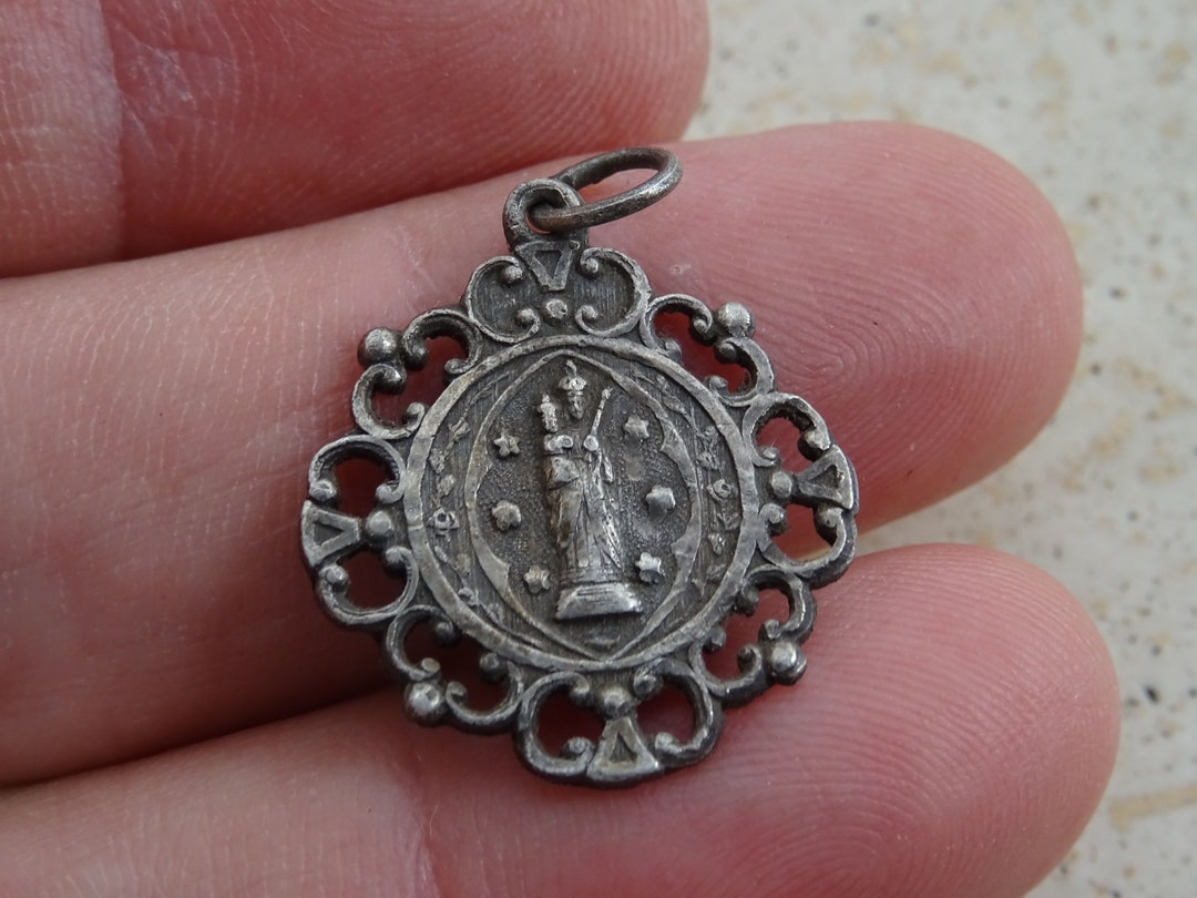 Religious Antique Catholic Silver Plated French Medal Pendant Charm ...